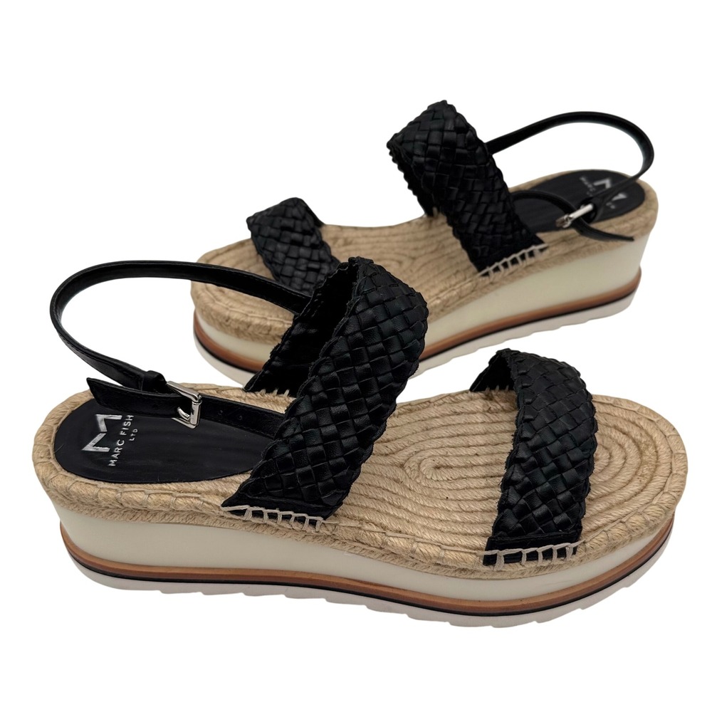 Marc Fisher LTD Gabli Woven Espadrille Platform Sandals Womens 9.5M Black Boho